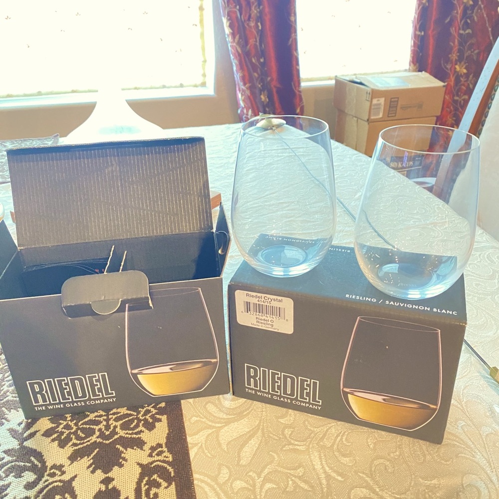 Riedel Crystal “O” stemless Riesling glasses 2 sets of 2 glasses
